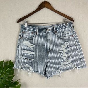 American Eagle Railroad Striped Distressed Jean Shorts (Sz 10)